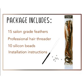 Feather Headz 15 Natural Fluffy Color Hair Feathers - 7''- 12'' Long Natural Fluffy Extension, Feather Extension DIY Kit Eye-Catching Design 10 Micro-link Beads 100% Real Rooster Feathers,1 Count