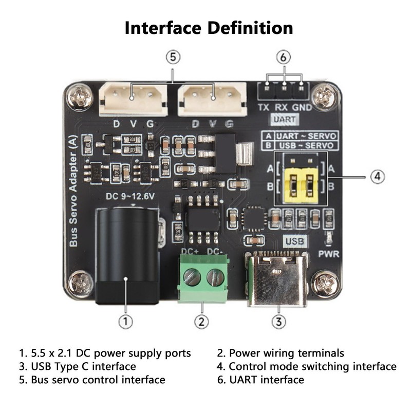 Bus Servo Driver Board 9 to 12.6V Input UART 5.5x2.1mm