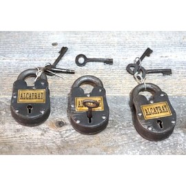 Cast Iron Antique Style Durable Vintage 3 Alcatraz Cast Iron Locks & Keys Antique Finish Full Size Functional Metal 4x2