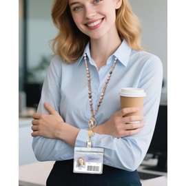 ASDIIT Teacher Lanyards for ID Badges and Keys, Retractable Reel, Women Cute Beaded Fashion Lanyard Necklace for Cruise,Office,Work (Pink)