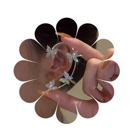 Yheakne Butterfly Earrings Gold Rhinestone Butterfly Crawbler Earrings CZ Earrings Without Piercing Earrings Jewellery for Women and Girls Animal Earrings (Gold), Alloy Steel Silver