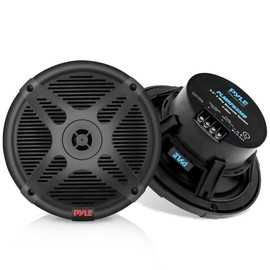 Pyle 6.5 Inch 2-way Marine Speakers - IP-X4 Waterproof and Weather Resistant Outdoor Audio - Stereo Sound System with 300 Watt RMS - 600 Watt Peak Power - Low Profile Design - 1 Pair (Black)