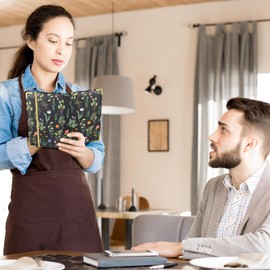 Server Books for Waitress Cute Waitress Book with Money Pocket Leather Server Book with Zipper Wallet Black Serving Book Organizer Fit Server Apron