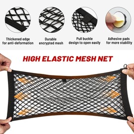 RED WOLF 2 Pcs Universal Elastic Mesh Netting Car Pouch for Trunk RV Boats Home Cargo Storage with Screws and Hooks (23.6'' x 9.8'')