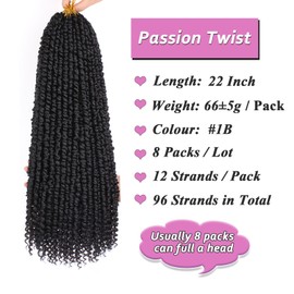 Samtress 22 Inch Passion Twist Crochet Hair 8 Packs Natural Black Pre Looped Corchet Braids for Women Bomb Pre Twisted Water Wave Crochet Braids Curly Bohemian Synthetic Braiding Hair Extensions (#1B)