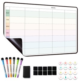 MCCORL Magnetic Family Planner 5 Columns, Weekly Planner Whiteboard for Fridge Calendar, Perfect as Family Chores Chart,Reminder and Memo Board, wipeable (Monday to Sunday)