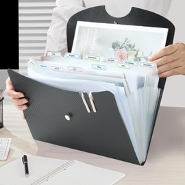 DoocliB Document File, a4, 13 Pockets, Portable, Expanding File Folder, Horizontal, Accordion File, with Divided Label, Large Capacity, Bellows File, Document Case, Classification Storage, Stationery,