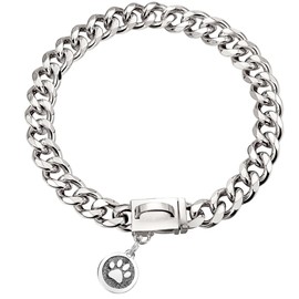 iDofas Chain Dog Collar 15mm Silver Cuban Link Dog Collar with Snap Buckle Silver Plated Stainless Steel Metal Dog Chain Collars for Puppy Small Medium Large Dogs Includes Dog tag & Bell(10")