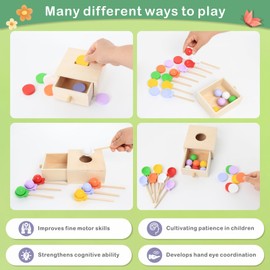 XOSECA 2-in-1 Montessori Toys Including Object Permanence Box with Seven Balls and Montessori Coin Box Color Shape Sorting,Montessori Toys for Babies 6-12 Months 1 2 Years Old