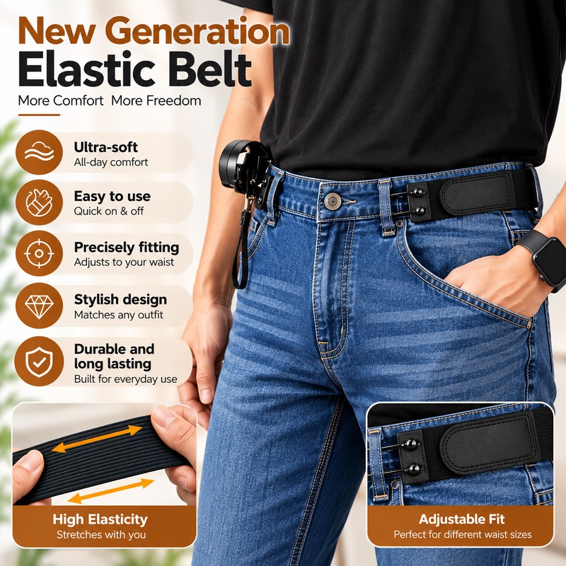 Adjustable Buckleless Belt for Men's Pants – Elastic Hook Waist