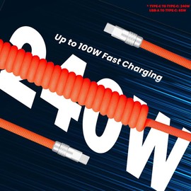 GentsStride Curly Chubby - Retractable Fast Charging Cable 240W Durable USB A to Type C Charger Cord Port Connector for Phones, Tablets and More, Green, USB-A to Type-C, 1.3FT-2.3FT