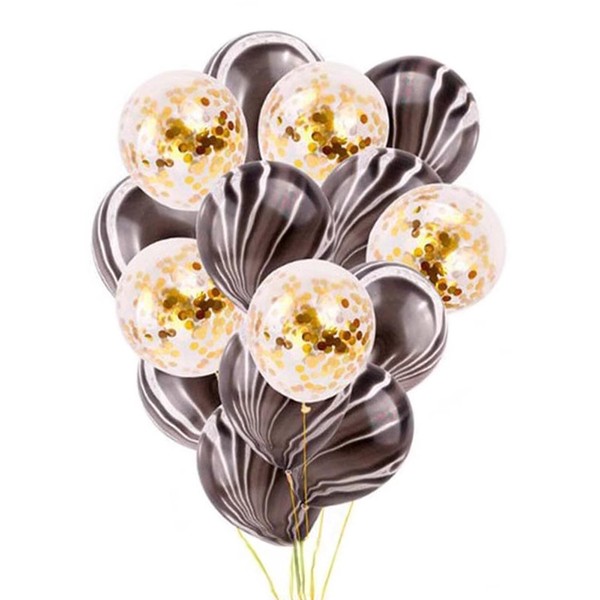 Tourima Balloons Set, 15 Pieces 12 Inches, Black Marbled and