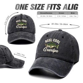 Reel Cool Grandpa Funny Retro Washed Cotton Baseball Cap, Adjustable Lightweight and Breathable Unisex Outdoor Sun Hat, Retirement Birthday Gifts for Fishing Lover Grandpa Dad Husband Fisherman Black