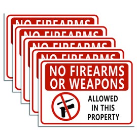 CRASPIRE 5-Pack No Firearms Or Weapons Sticker 7"X10" No Firearms Or Weapons Allowed On This Property Signs Self Adhesive Vinyl Sticker Security Notice Sign for Yard Home Business Indoor Outdoor