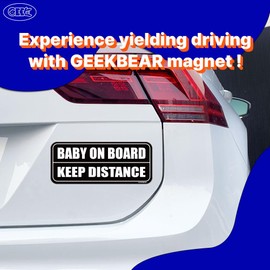 GEEKBEAR Baby on Board Car Magnet (3 Pack) - Rectangular Shape, 8.7 x 3.6 inch (Black/Black)