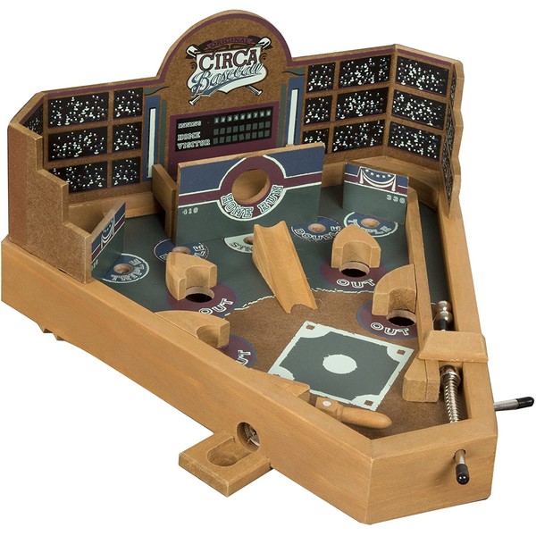 Hey! Play! Baseball Pinball Tabletop Skill Game - Classic Miniature Wooden Retro Sports Arcade Desktop Toy for Adult Collectors and Children