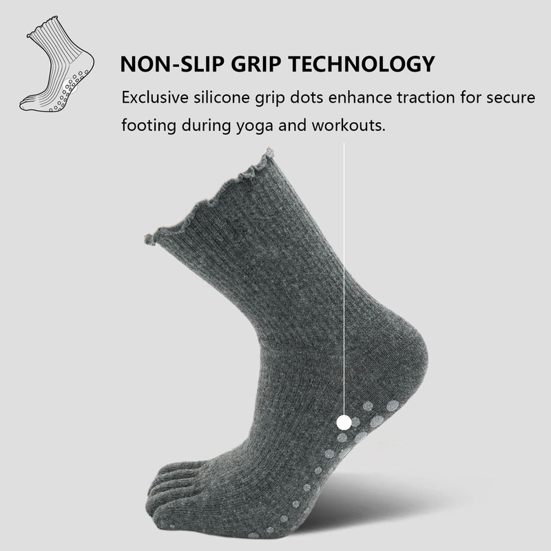 Non-Slip Toe Yoga Socks for Women - 2 Pairs Grippy