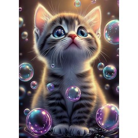 pigpigboss - Kit de pintura de diamantes de burbujas para adultos, taladro redondo completo 5D, lindo gatito con puntos de diamante para principiantes, pintura colorida de burbujas de gato con