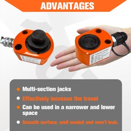 YATOINTO 10 Ton Low Profile Hydraulic Cylinder Jack Porta Power Ram 0.98" Stroke Hydraulic Jack for Short Distance Lifting & Leveling(Orange-Red)