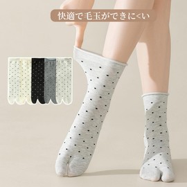 Qzkouma FZDD-75 Women's 2 Toe Socks, 3 Pairs Set, Cotton Blend, Polka Dot, Crew Socks, Tabi Socks, Short Socks, Black, Free size