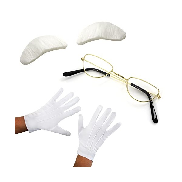 Santa Claus Half Moon Glasses, Gloves and White Eyebrows Christmas Fancy Dress