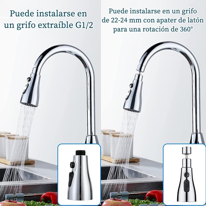 Extensor De Grifo, 360° Giratorio Grifo Extensor 3 Modos, Alta