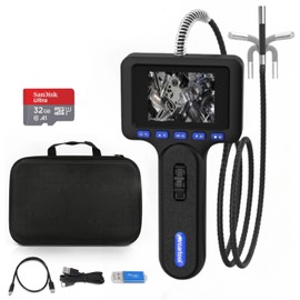 Articulating Borescope, 4 Inch HD Screen Endoscope Camera with Lighting, 4 Foot Snake Inspection Camera for Automotive, Ventilation Technology and Mechanics