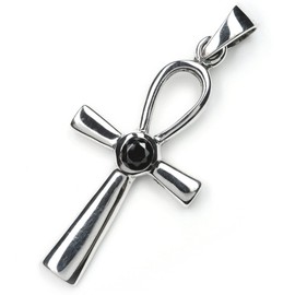 NKlaus Ankh Anch 3855 Pendant Pendant Silver 925 Black Zirconia 3.2 cm Cross of Life, Silver