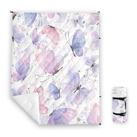 Smell Sunshine Camping Blanket, Windproof and Waterproof Outdoor Blanket for Boys Girls, Watercolor Butterflies Printed Blanket for Cold Weather Camping Hiking Picnics and Traveling(Butterflies S)