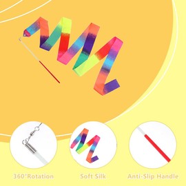 QEEROYO Pack of 4 Dance Ribbons, 2 m Gymnastics Ribbon, Dance Ribbon, Rhythmic Gymnastics Ribbon, Dance Ribbons, Ribbon for Rhythmic Gymnastics, Rhythmic Gymnastics Wand