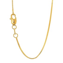 JewelStop 14k Solid Yellow Gold 0.6mm Box Chain Necklace, Lobster Claw - 17 Inches