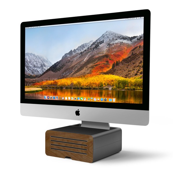 Twelve South HiRise Pro for iMac/ Displays/ Monitors | Height-adjustable stand w/ storage, reversible front + leather inlay