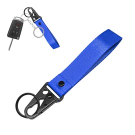 MUQIDA Motorcycle Keychain, Fabric Car Key Wrist Lanyard with Metal Ring, Wristlet Strap Key Chain Holder for Men Women (Blue)