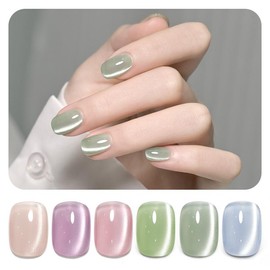 GAOY Pink Ocean Cat Eye Gel Nail Polish Set with Magnet for Holographic Cat Eye, Salon Gel Manicure and Nail Art DIY at Home - Color: Minty Fresh