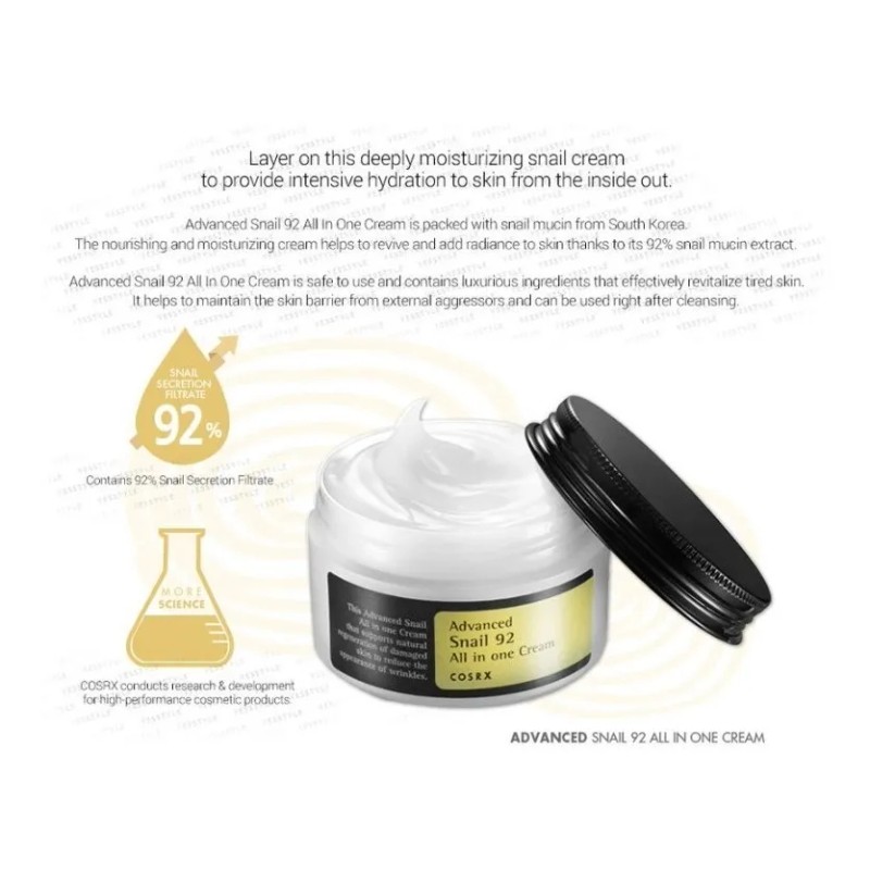 Cosrx Advanced Snail All One Cream Mucina Hidratación Completa
