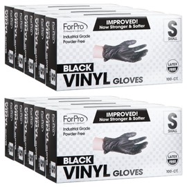 ForPro Professional Collection Disposable Vinyl Gloves, Black, Industrial Grade, Powder-Free, Latex-Free, Non-Sterile, Food Safe, 2.75 Mil. Palm, 3.9 Mil. Fingers, Small, 100-Count (Pack of 10)