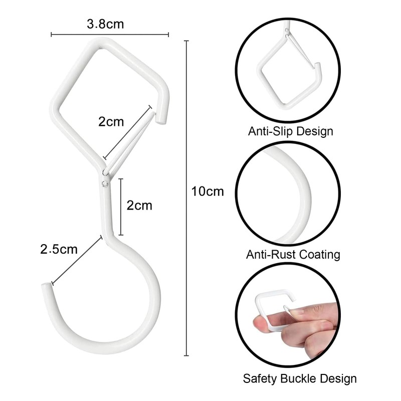 Valorada 10Pack White S Hooks, Metal Hanging Hook with Safety