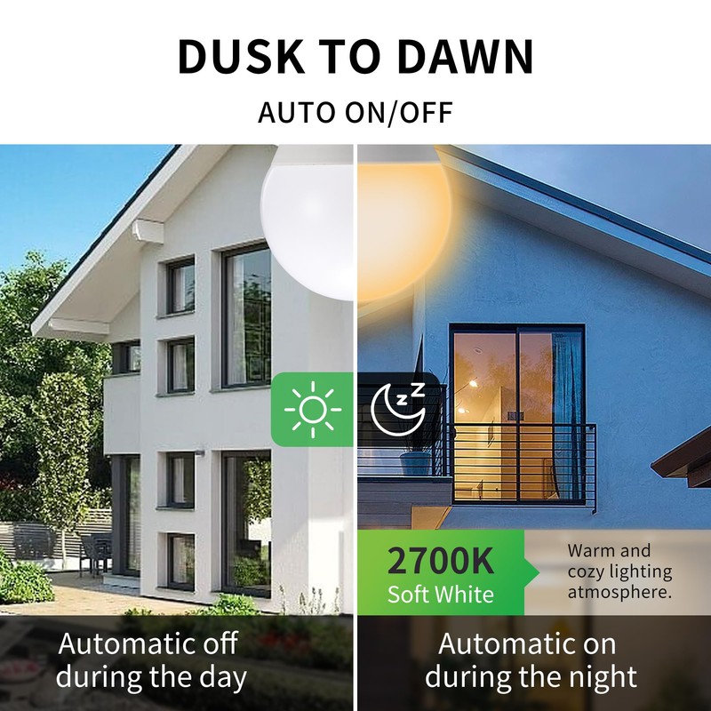 Qualilux Dusk to Dawn Light Bulbs, Auto On/Off Light Sensing
