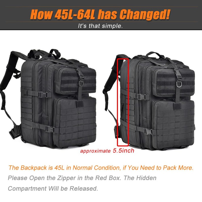 R.SASR 64L Large Tactical Backpack, Military Backpack, Molle Backpack, Tactical