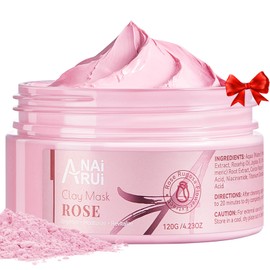 ANAI RUI Rose Facial Mask, Deep Cleansing, Clay Mask with Kaolin Pink Clay, Gifts for Women, Niacinamide, Collagen, Hyaluronic Acid for Moisturizing & Smooth Skin, Pores Minimizers, 4.23 Oz