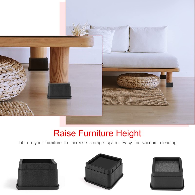 Kinsinder Set of 4 Adjustable Bed Risers, Furniture Height, Table