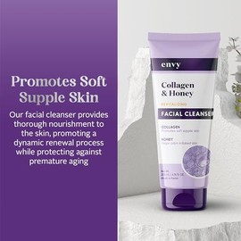Envy Limpiador facial con colágeno y miel, reduce las líneas finas, las arrugas y la hidratación, cuidado de la piel coreano limpio, libre de crueldad