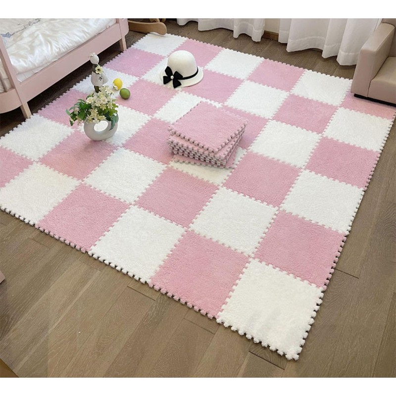 10pcs Plush Foam Floor Mat Color Blocking Split Joint Interlocking