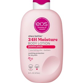 eos Shea Better Body Lotion Jasmine Peach, 24-Hour Moisture Skin Care, Lightweight & Non-Greasy, Made with Natural Shea, Vegan, 16 fl oz