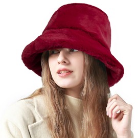 OCTEEN Winter Faux Fur Bucket Hat Fluffy Warm Unisex Hat for Women Men