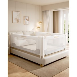 Bed Rail for Toddlers, Thickened & Reinforced Bed Rails for Queen Bed with Double Child Lock, Upgraded Toddler Bed Rails with Height Adjustable, Kids Baby Bed Rail Guard, White/Grey, 1Side 60" Lx28 H