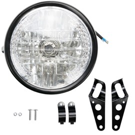 AUTOXBERT 7 Inch 35W Universal Motorcycle Headlight 12V H4 Round Halogen Headlight with Bracket, Yellow Turn Signal, High Low Beam, Fit For Most Motorcycle