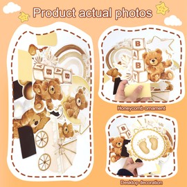 MOTIBACK 9pcs Teddy Bear Honeycomb Centerpieces for Baby Shower, Brown Theme Table Decorations Table Toppers for Gender Reveal Party Supplies