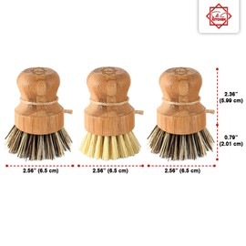 Bamboo Scrub Brush - S&C Kitchen, Cleans Pan/Vegetable/Dishes/Wok, Scrub Brush Dishes for Kitchen/Bathroom, Made Out of Palm & Sisal Bristles with a Handle, Vegetable Brush for Cleaning, Set of 3