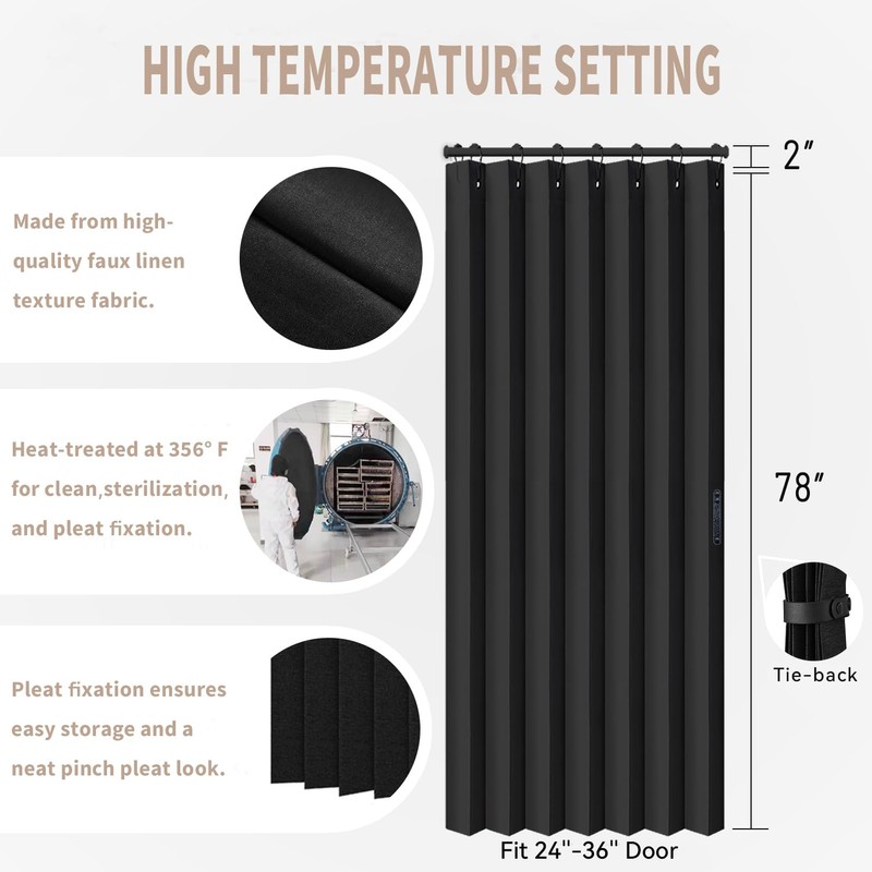 Vatge Closet Door Curtain Room Divider Drapes, Pleated Folding Style